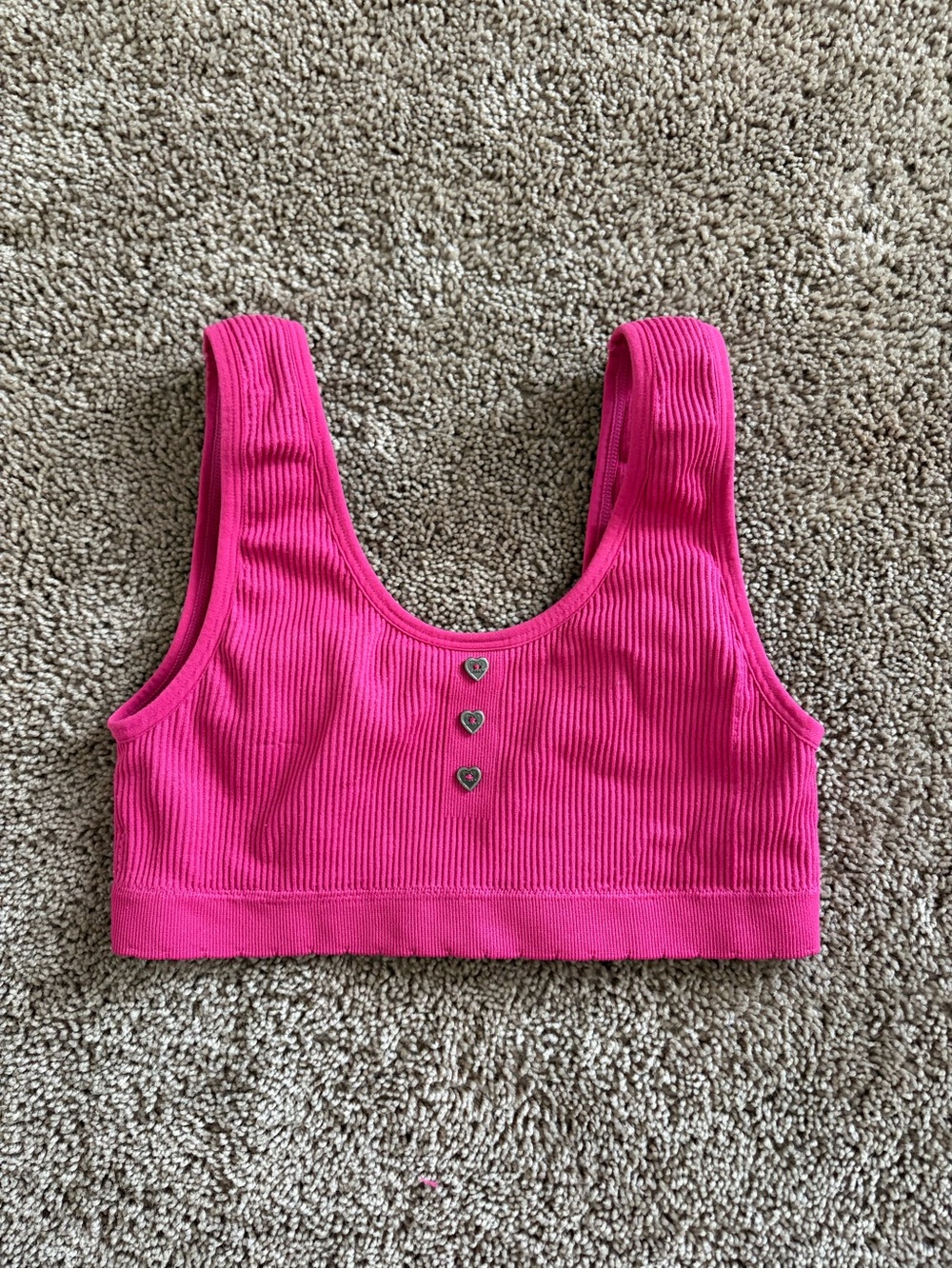 Lucky Brand Ribbed Heart-Button sports bra mop